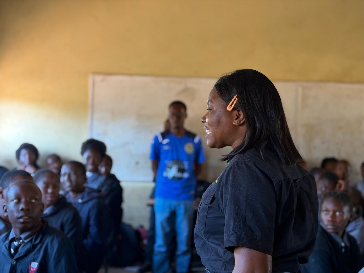 An AFF facilitator leading a school session on climate and child protection